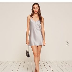 Reformation Cher Silk Mini Dress in Silver (S)
